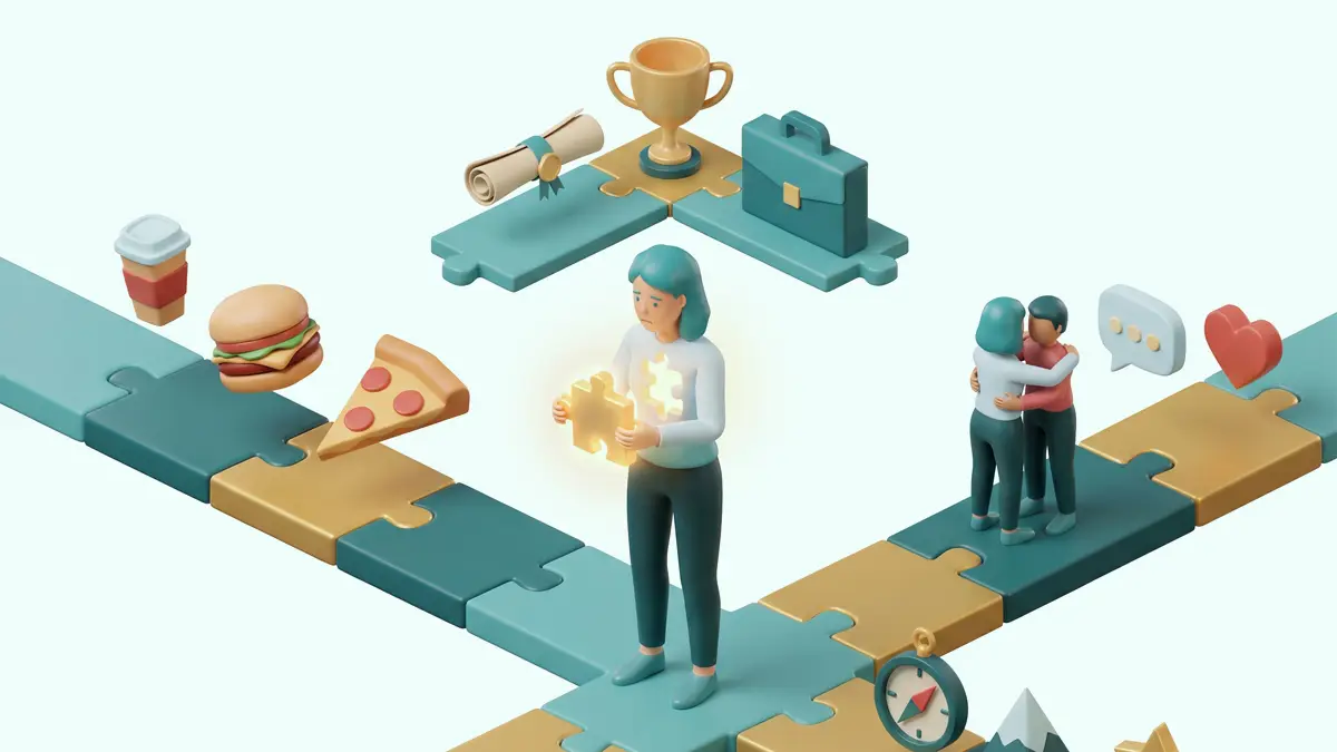 Laimės ir pilnatvės testas: malonumų, srauto, ryšių ir prasmės iliustracija
