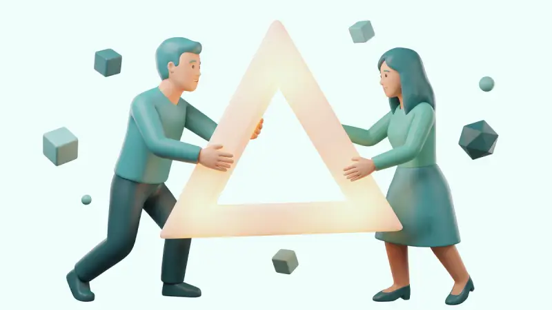 Sternberg love types test: a couple holding a glowing love triangle of intimacy, passion, and commitment